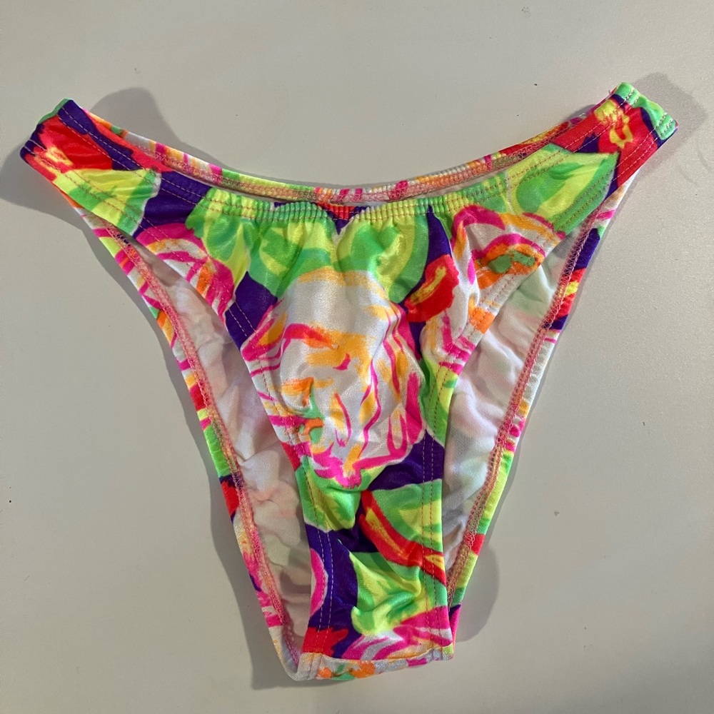 Mirror Palais Swim Mom High Cut Bikini Bottom Candyland Retro 90s Floral NWOT XS - Picture 2 of 6